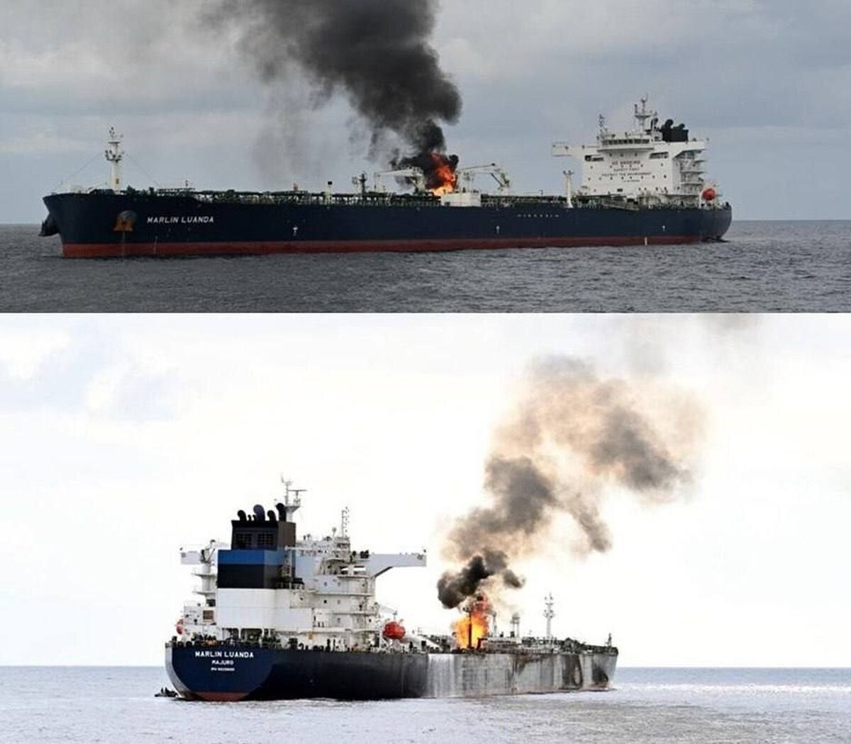 یمنی‌ها این کشتی انگلیسی را به آتش کشیدند +عکس