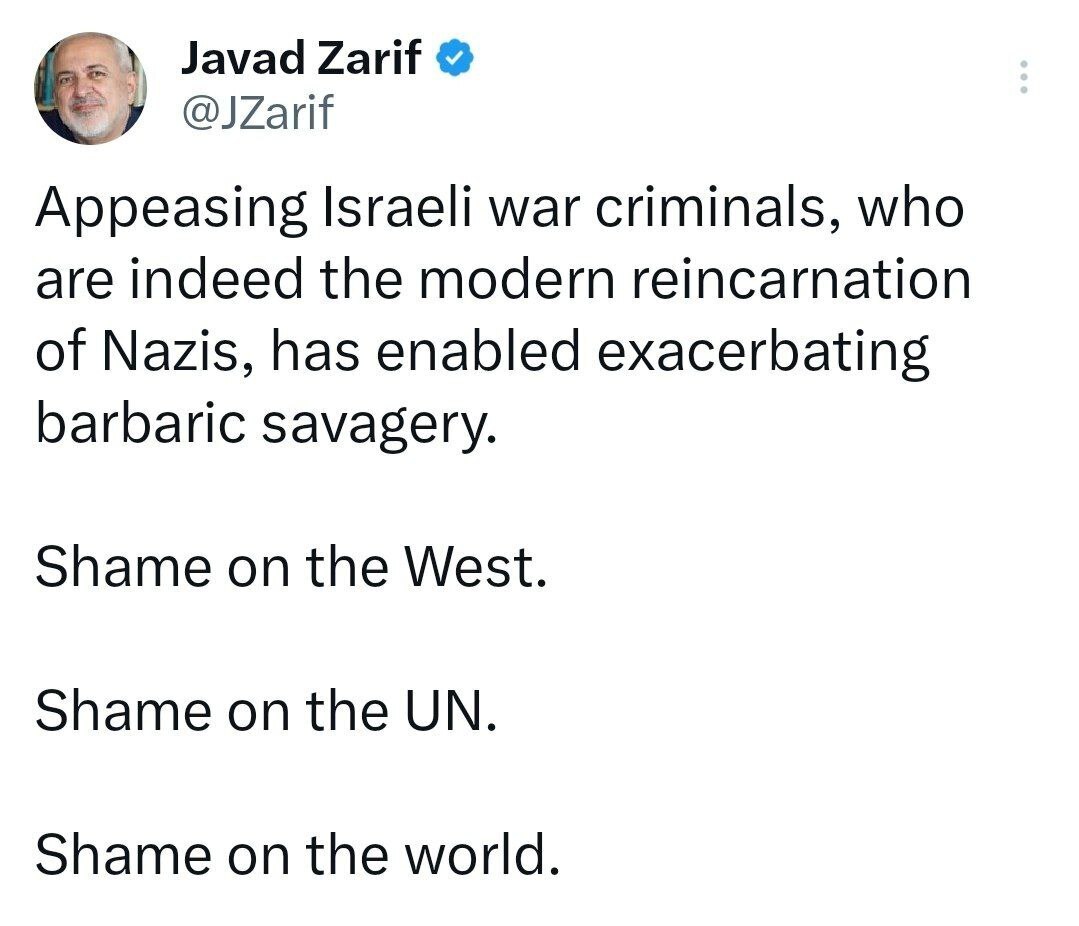 توئیت جواد ظریف در واکنش به جنایات اسرائیل +عکس