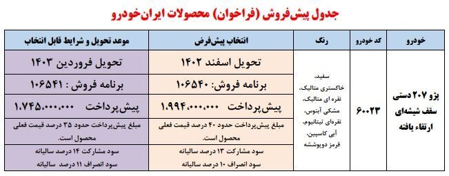 پیش فروش یک محصول ایران خودرو از امروز دوشنبه ۸ آبان +جدول قیمت