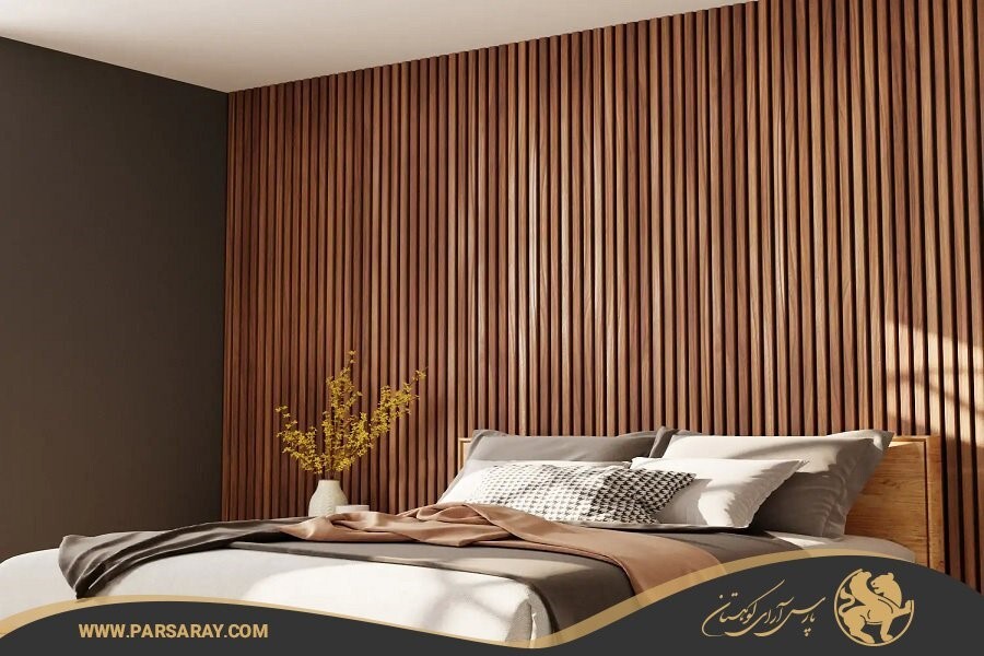 دیوار چوبی ترموود در اتاق‌خواب | جلوه‌ای از کاربردهای ترموود در دکوراسیون داخلی